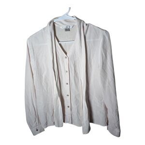 Petite Sophisticate Shirt Women's 2 Button Up Collared Tie Long Sleeve Top